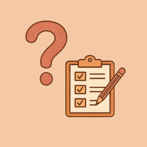 Imagen dibujada de un signo de interrogación y un cuestionario