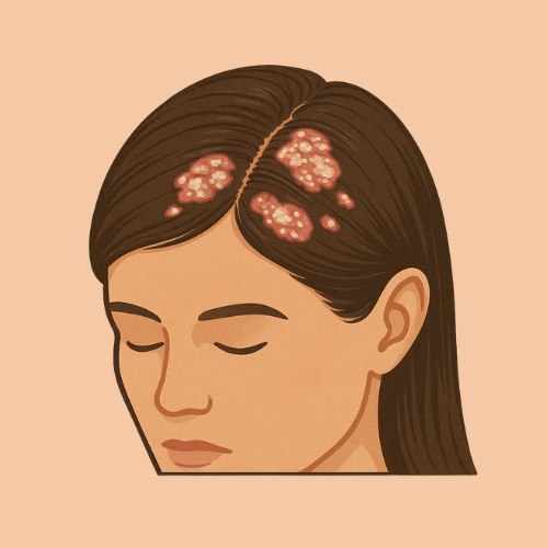 Imagen dibujada de la psoriasis del cuero cabelludo