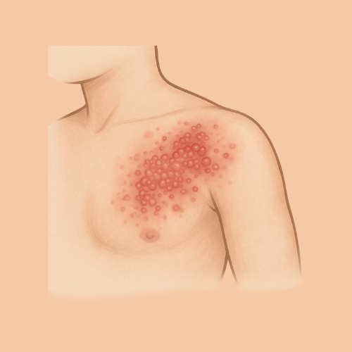 Imagen dibujada de un brote de herpes zóster