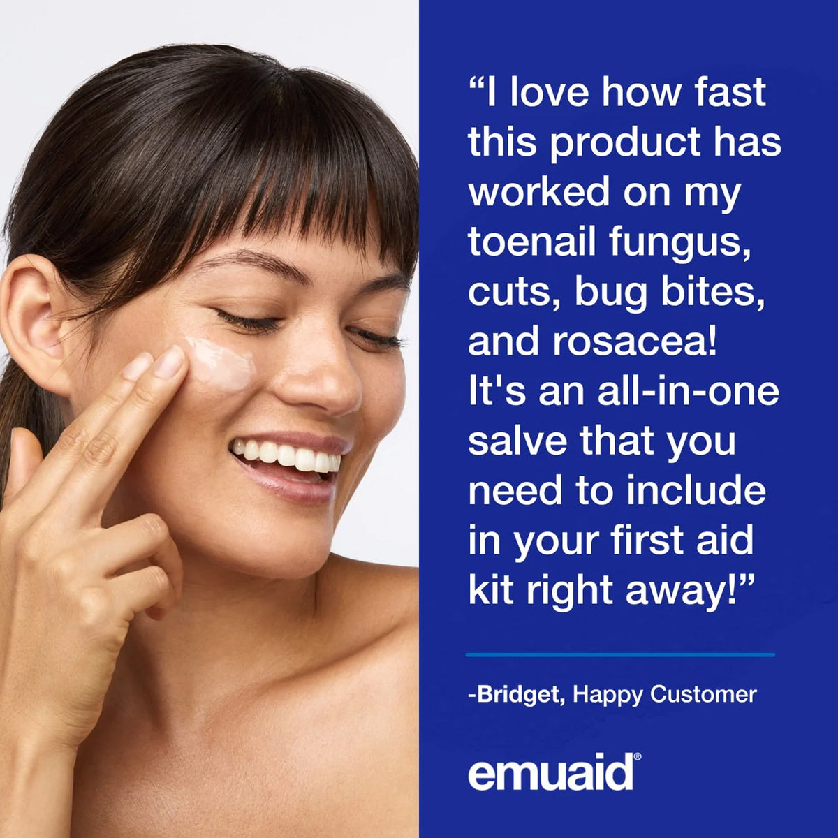 mujer aplicandose crema emuaid en la cara