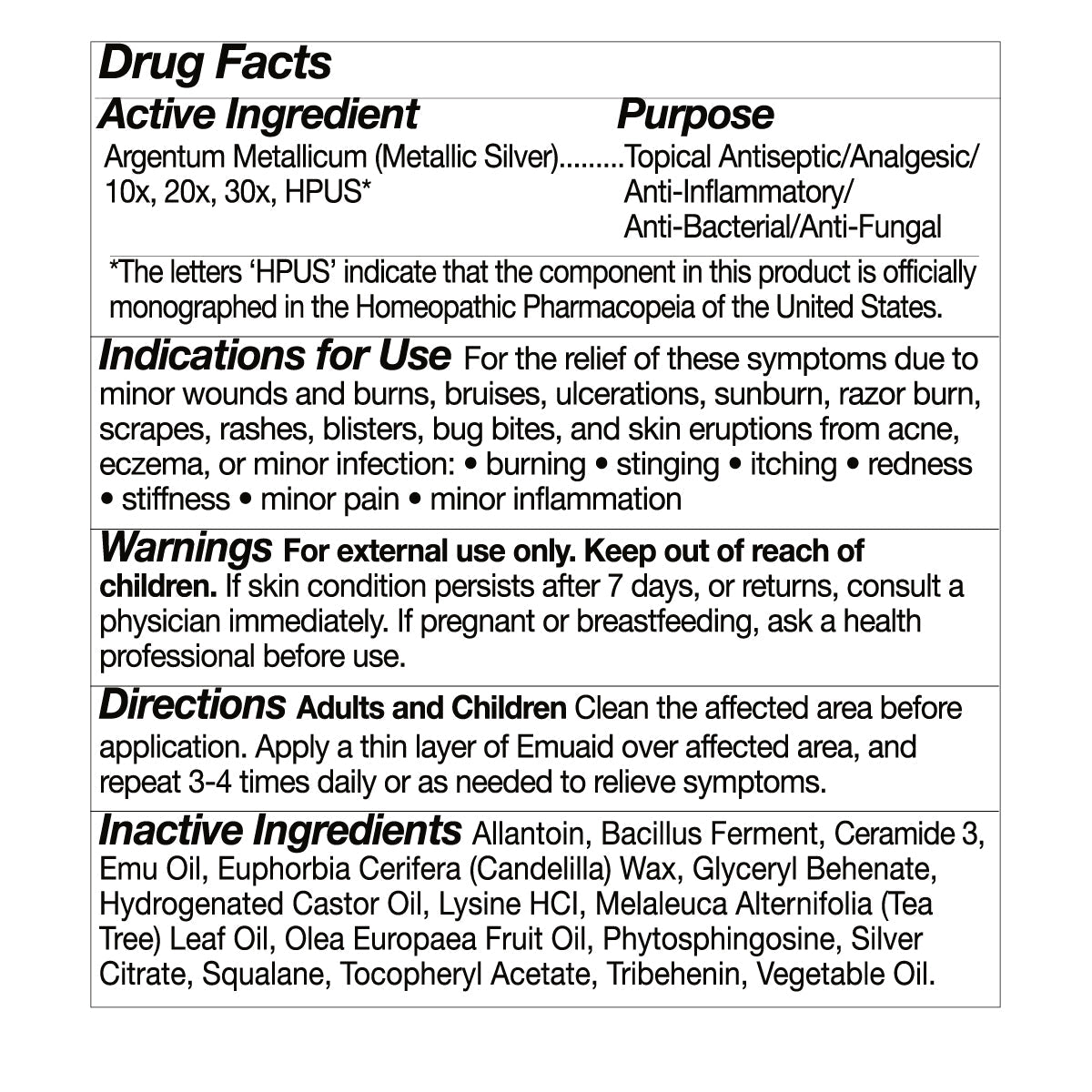 drug facts label pomada tópica antiséptica analgésica antiinflamatoria