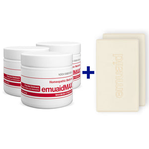 EMUAIDMAX Pomada 3x2oz y 2 EMUAID Jabón Terapéutico Hidratante en Barra