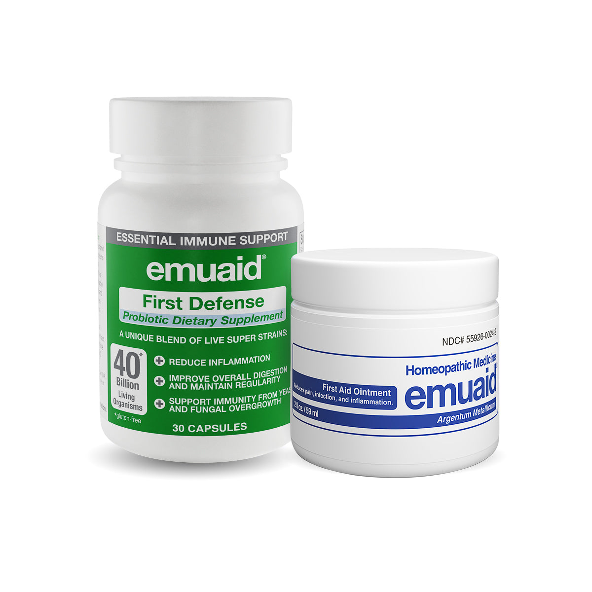 Compre 2oz EMUAID® y reciba un 10 por ciento de descuento en First Defense Probiotic